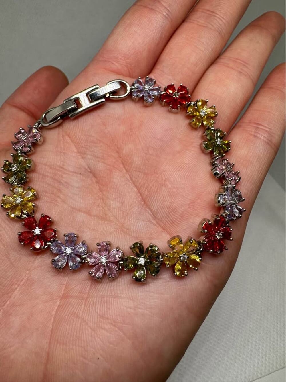 Tarnish Free 18K White Gold Plated Multicolor Flower Bracelet